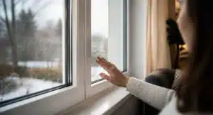 Man bekijkt drie kunststof kozijnmodellen met dubbel en driedubbel glas naast elkaar, met zichtbare glaslagen en profielen.